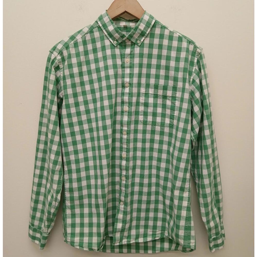 Frank & Oak Cotton Button Down Shirt Mens Medium Green White Gingham
